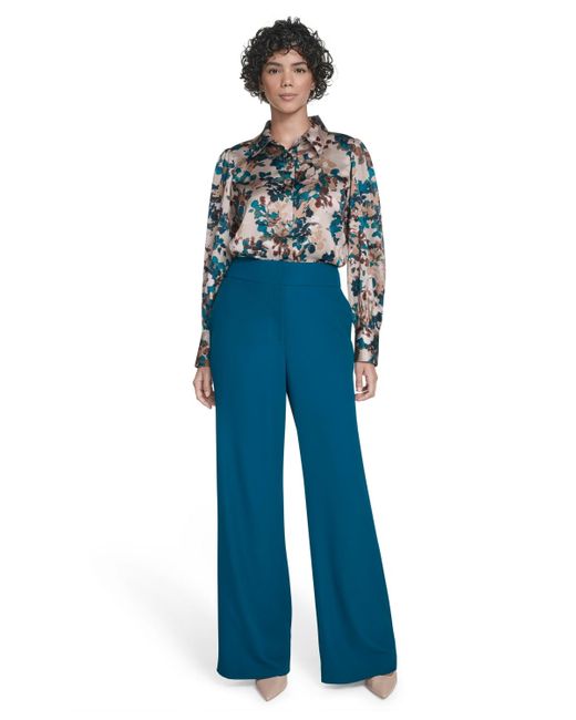Calvin Klein Blue Petite Printed Long Sleeves Top