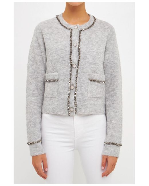 Endless Rose Sequins Trim Cardigan in Gray | Lyst