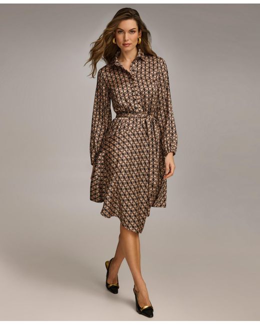 Donna Karan Natural Collared Long-sleeve A-line Dress