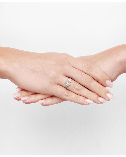 Macy's Metallic Diamond Pear-cut Halo Three Stone Beaded Engagement Ring (3/4 Ct. T.w.