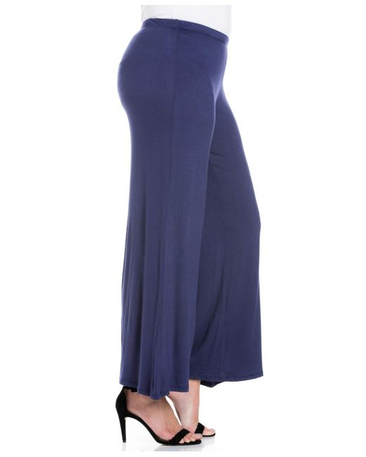 24seven Comfort Apparel Blue Plus Size Elastic Waist Flared Leg Palazzo Pants