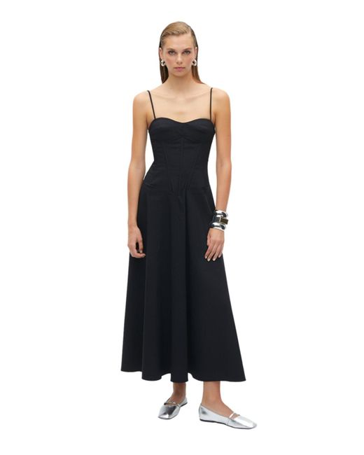 Nocturne Black Corset Detailed Midi Dress