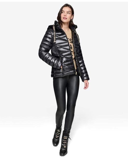 Karl Lagerfeld Black Drawstring Puffer Coat