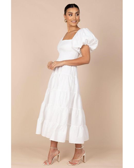 Petal & Pup Natural Annette Puff Sleeve Shirred Midi Dress