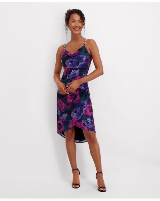 Siena Jewelry Blue Printed Cowl Neck Dress