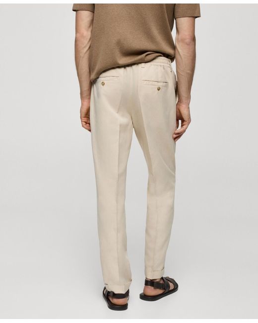 Mango Blue Linen-blend Slim-fit Drawstring Pants for men
