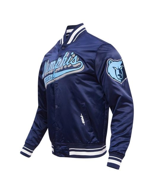 Pro Standard Blue Memphis Grizzlies Script Tail Full-snap Satin Varsity Jacket for men