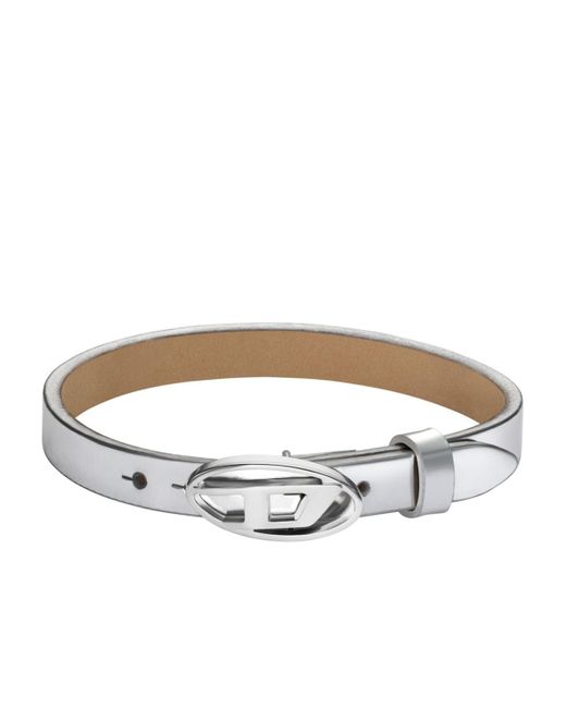 DIESEL White Silver Leather Stackable Bracelet for men