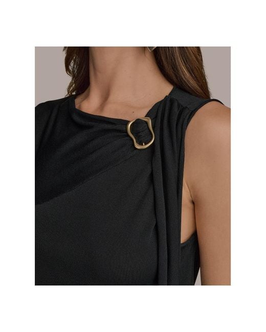 Donna Karan Black Sleeveless Drape-front Top