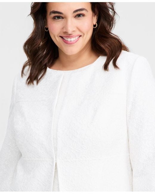 Kasper White Plus Size Bonded Lace Topper Jacket
