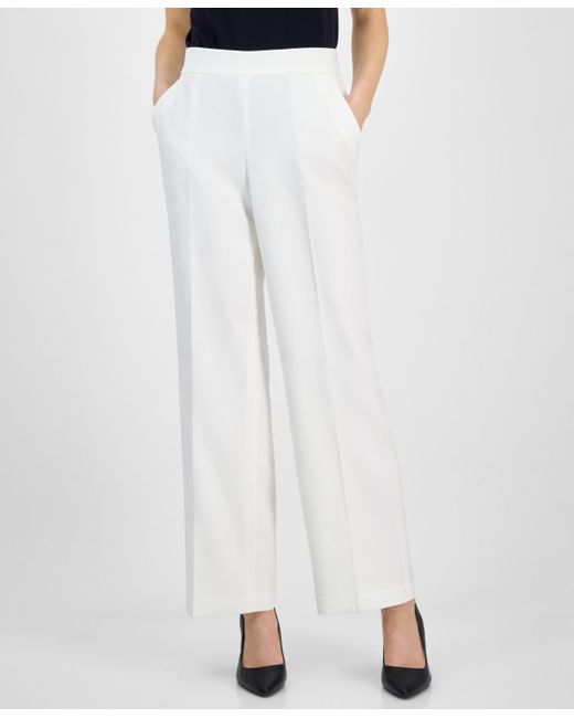 Le Suit White Crepe Two-button Jacket & Pull-on Pantsuit Set
