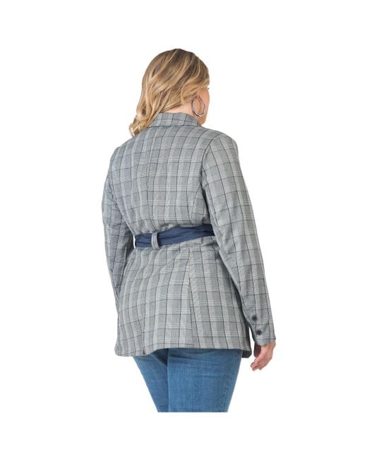 Standards & Practices Blue Plus Size Plaid Wrap Blazer