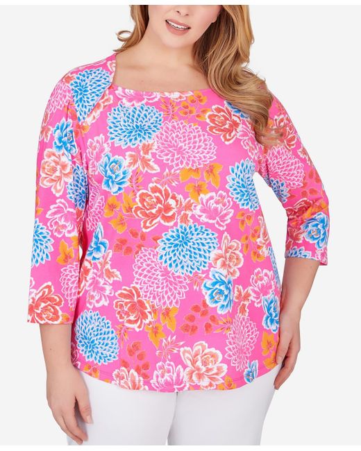 Ruby Rd Pink Plus Size Mums Stretch Cotton Top