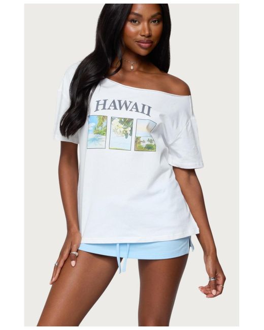 Edikted White Hawaiian Babe Off Shoulder T Shirt