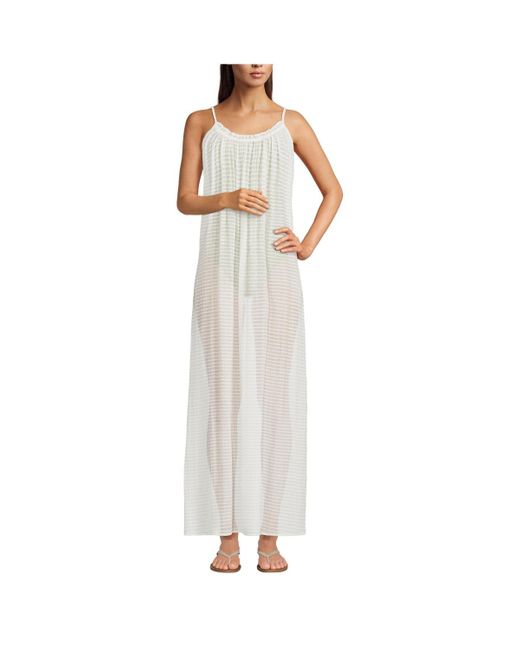 Lands' End White Rayon Poly Rib Scoop Neck Swim Cover-up Maxi Dress