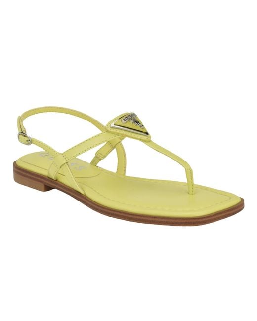 Guess Rainey Logo Square Toe T-strap Flat Sandals in Metallic | Lyst