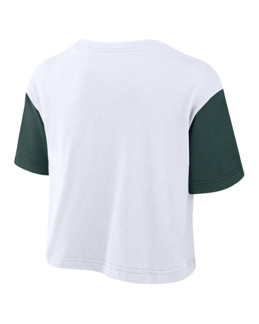 Nike Blue White/green Michigan State Spartans Color Block Script Performance Cropped T-shirt