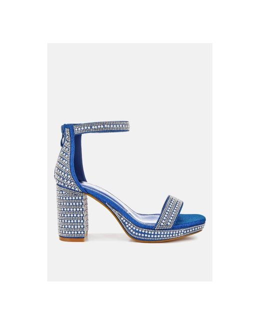 LONDON RAG Blue Mejuri Rhinestones And Pearl Embellished Sandals