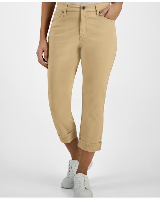 Style & Co. Natural Petite Curvy-fit Mid Rise Cuffed Capri Jeans