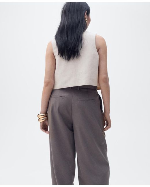 Mango White Embroidered Linen Vest