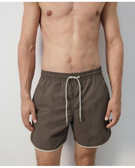 Mango Gray Basic Drawstring Straight-fit Swim Trunks for men