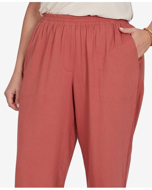 Ruby Rd Red Plus Size Lace Trim Lightweight Pull-on Pants