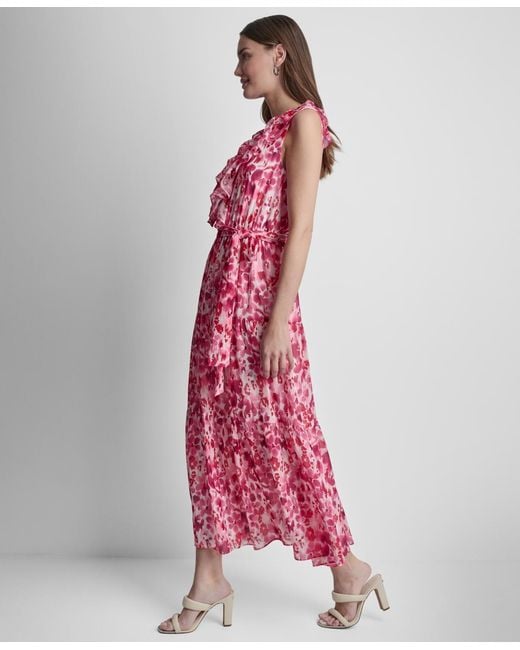 dkny hot pink dress Sleeveless Ruffle V-neck in Best dressed guest