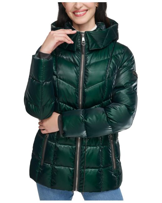 DKNY Green Shine Hooded Puffer Coat