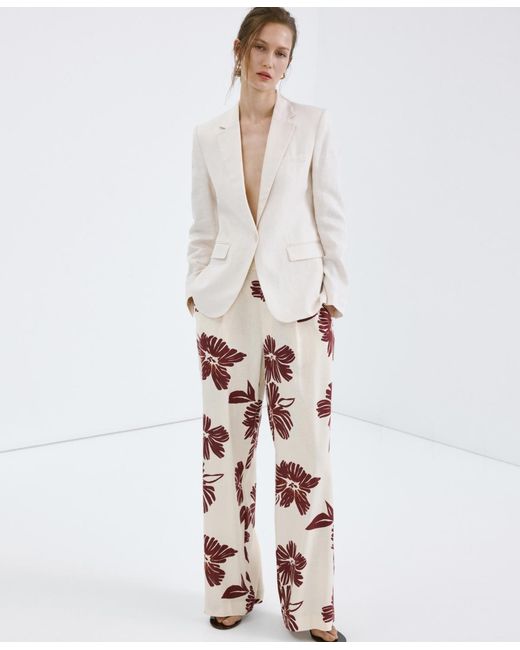 Mango Red Printed Pleated Pants