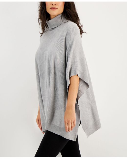 Alfani Gray Turtleneck Poncho Sweater, Created For Macy's