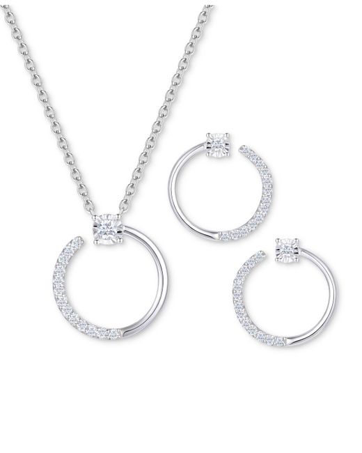 Macy's White 2-pc. Set Diamond Circle Pendant Necklace & Matching Circle Stud Earrings (1/3 Ct. T.w.