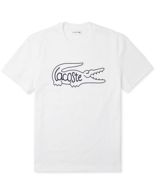 Lacoste White Lifestyle Crewneck Logo Graphic T-shirt for men