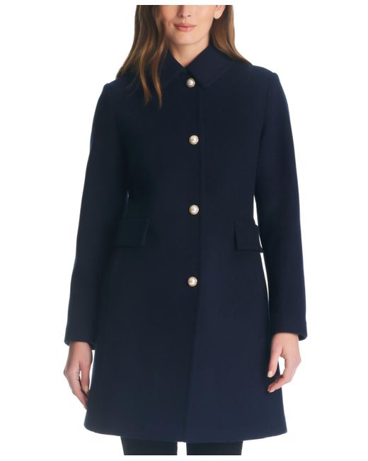 Kate Spade Blue Single-breasted Imitation Pearl-button Wool Blend Coat