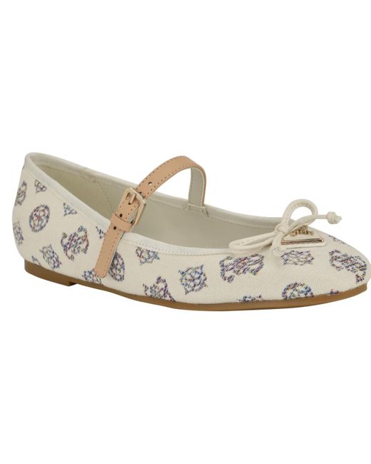 Guess White Kayra Square Toe Mary Jane Bow Ballet Flats