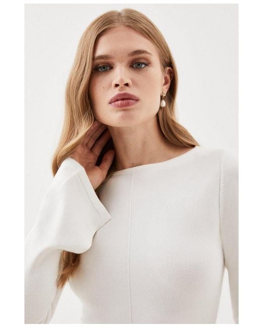 Karen Millen White Knit Wool Look Full Skirt Midi Dress