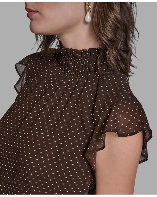 BCBGMAXAZRIA Multicolor Polka Dot Mock Neck Blouse