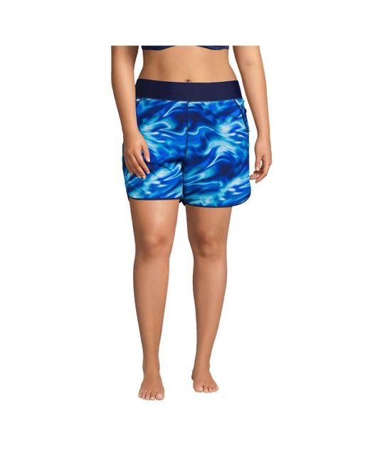 Lands' End Blue Plus Size 5" Quick Dry Elastic Waist Board Shorts Swim Cover-up Shorts