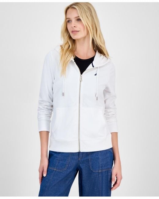 Nautica White Jeans Solid Zip-front Hoodie