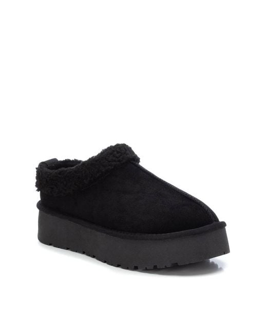 Xti Black Platform Suede Clog Slippers By