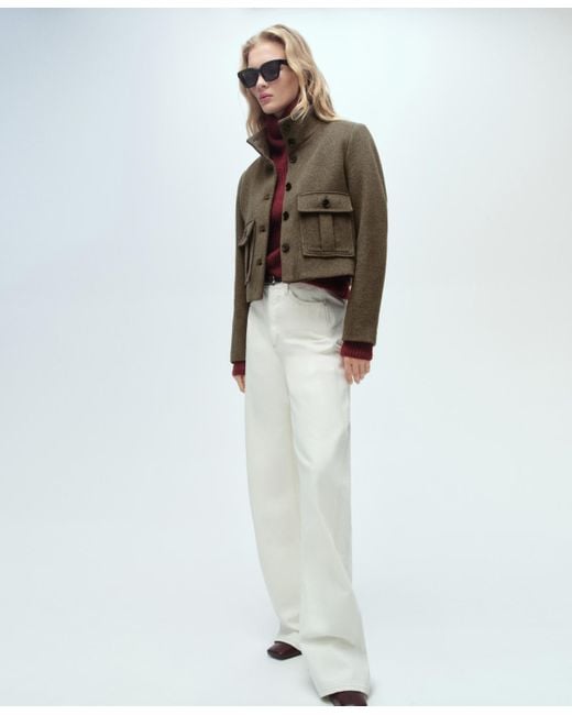 Mango Brown Pockets Detail Wool Blend Jacket