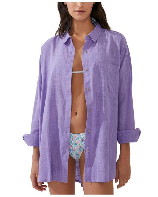 Cotton On Purple Swing Beach Cover Up Shirt