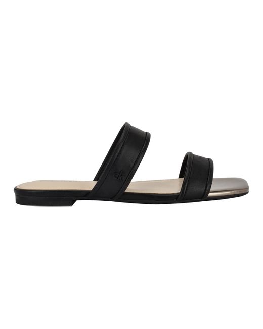 Calvin Klein Black Felisa Double Band Slip-on Flat Sandals
