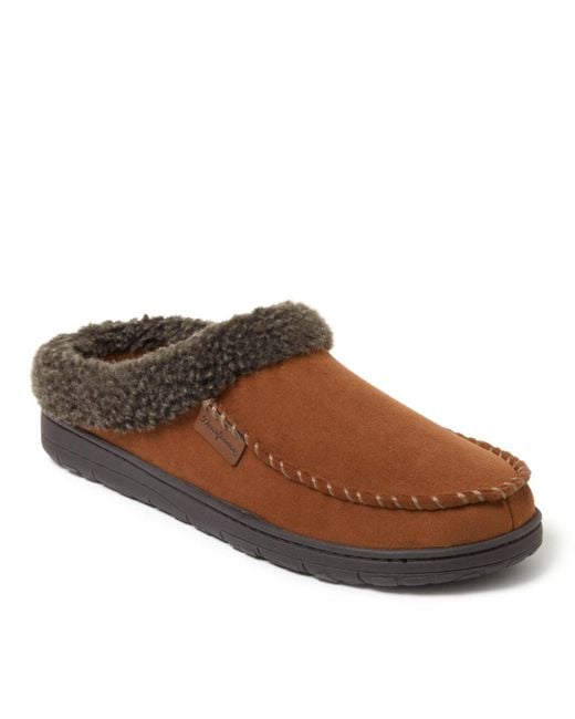 Dearfoams Brown Microsuede Moccasin Toe House Shoe Clog Slipper for men