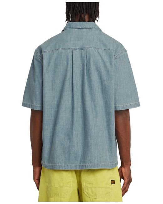 G-Star Blue Relaxed Fit Short Sleeve Chambray Button-front Camp Shirt for men