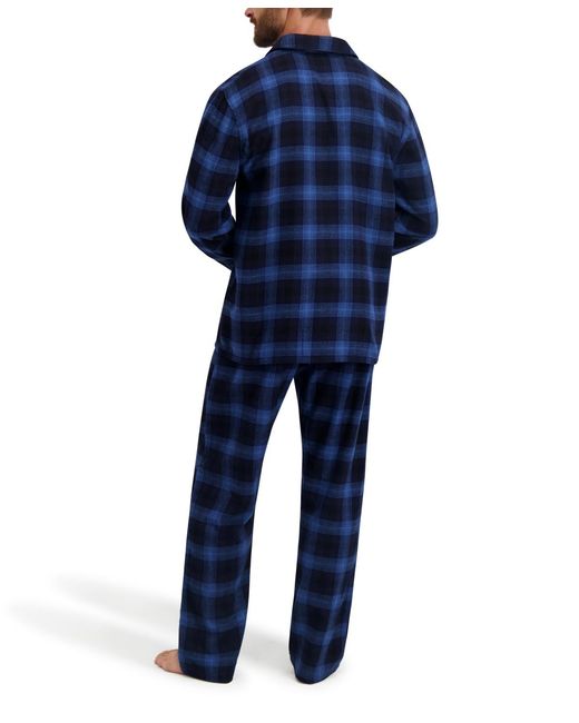 Hanes Blue Flannel Button Down Pajama Sleep Set for men