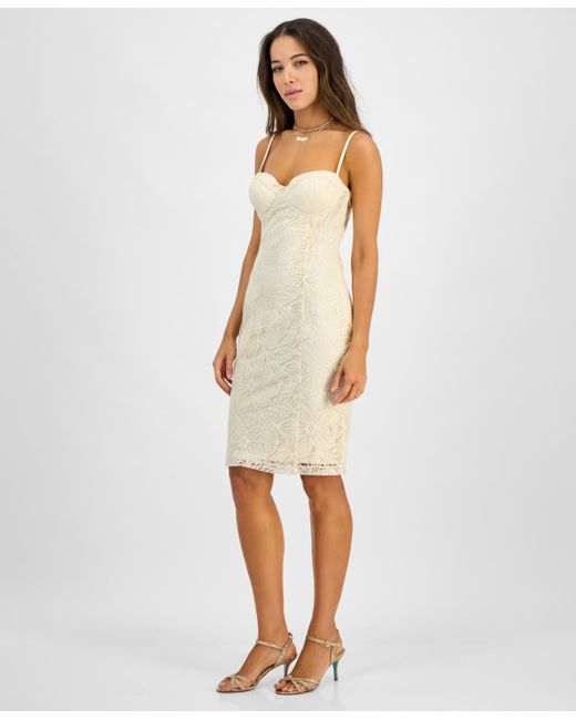 Guess White Serene Floral-lace Corset-laced Dress