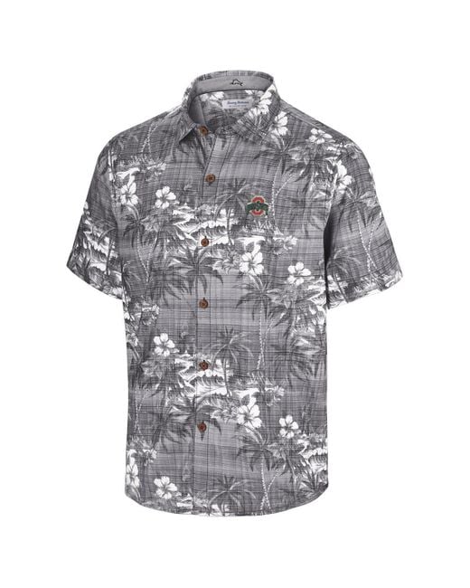 Tommy Bahama Gray Ohio State Buckeyes Coconut Point Isla Palmetta Camp Button-up Shirt for men