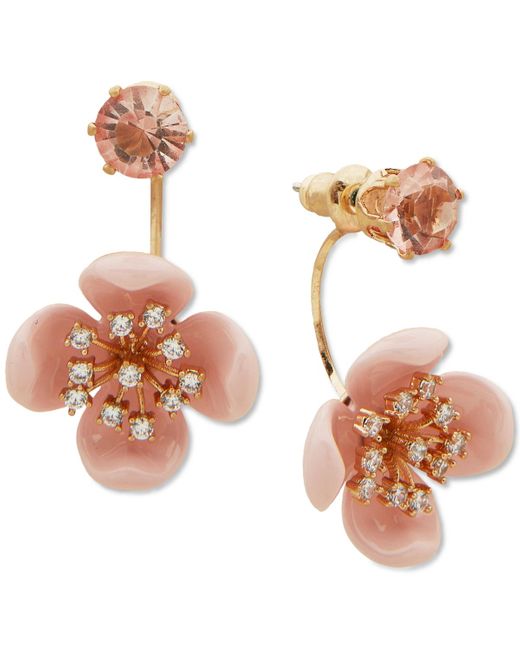 Lonna & Lilly Pink Gold-tone Crystal Color Flower Front-to-back Earrings