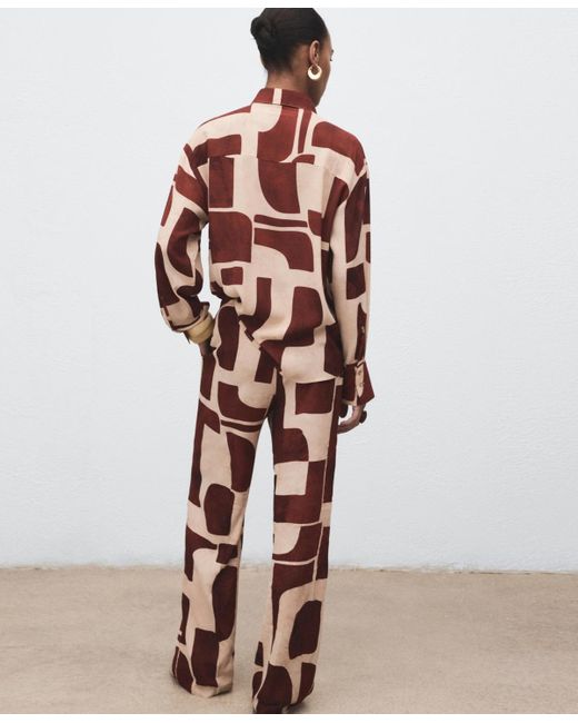 Mango Multicolor Geometric Pattern Fluid Pants