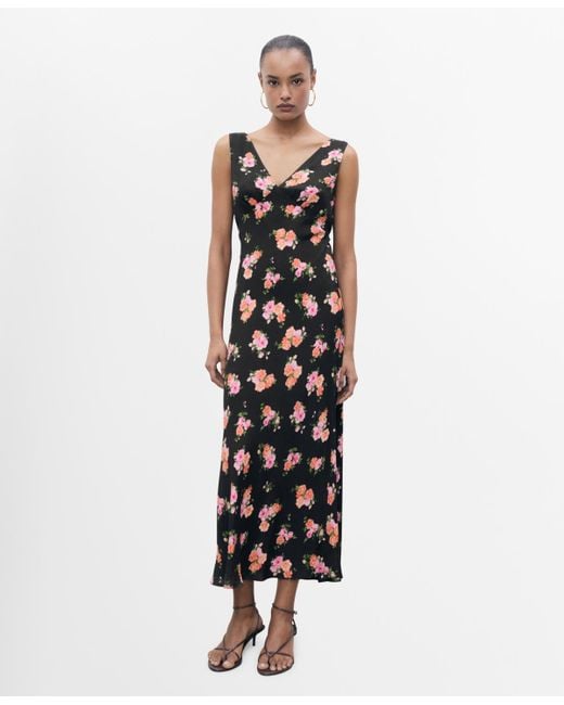 Mango White Floral Midi Dress